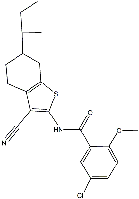 5-chloro-N-(3-cyano-6-tert-pentyl-4,5,6,7-tetrahydro-1-benzothien-2-yl)-2-methoxybenzamide 结构式