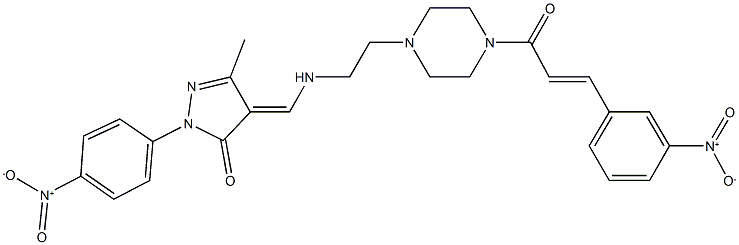 2-{4-nitrophenyl}-4-[({2-[4-(3-{3-nitrophenyl}acryloyl)-1-piperazinyl]ethyl}amino)methylene]-5-methyl-2,4-dihydro-3H-pyrazol-3-one 结构式