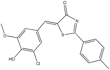 5-(3-chloro-4-hydroxy-5-methoxybenzylidene)-2-(4-methylphenyl)-1,3-thiazol-4(5H)-one 结构式