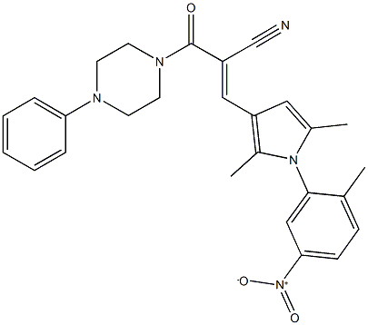 3-(1-{5-nitro-2-methylphenyl}-2,5-dimethyl-1H-pyrrol-3-yl)-2-[(4-phenyl-1-piperazinyl)carbonyl]acrylonitrile 结构式