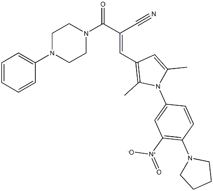 3-{1-[3-nitro-4-(1-pyrrolidinyl)phenyl]-2,5-dimethyl-1H-pyrrol-3-yl}-2-[(4-phenyl-1-piperazinyl)carbonyl]acrylonitrile 结构式