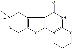 6,6-dimethyl-2-(propylsulfanyl)-3,5,6,8-tetrahydro-4H-pyrano[4',3':4,5]thieno[2,3-d]pyrimidin-4-one 结构式