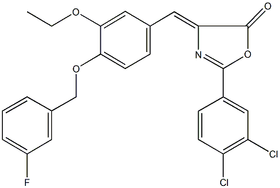 2-(3,4-dichlorophenyl)-4-{3-ethoxy-4-[(3-fluorobenzyl)oxy]benzylidene}-1,3-oxazol-5(4H)-one 结构式