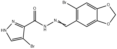 4-bromo-N'-[(6-bromo-1,3-benzodioxol-5-yl)methylene]-1H-pyrazole-5-carbohydrazide 结构式