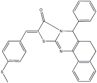 10-[4-(methylsulfanyl)benzylidene]-7-phenyl-5,7-dihydro-6H-benzo[h][1,3]thiazolo[2,3-b]quinazolin-9(10H)-one 结构式