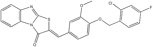 2-{4-[(2-chloro-4-fluorobenzyl)oxy]-3-methoxybenzylidene}[1,3]thiazolo[3,2-a]benzimidazol-3(2H)-one 结构式