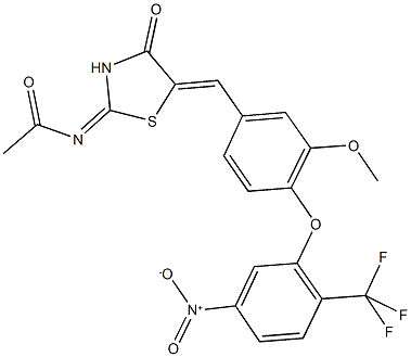 N-(5-{4-[5-nitro-2-(trifluoromethyl)phenoxy]-3-methoxybenzylidene}-4-oxo-1,3-thiazolidin-2-ylidene)acetamide 结构式