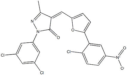 4-[(5-{2-chloro-5-nitrophenyl}-2-furyl)methylene]-2-(3,5-dichlorophenyl)-5-methyl-2,4-dihydro-3H-pyrazol-3-one 结构式