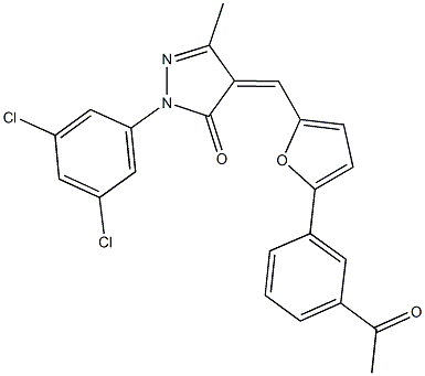 4-{[5-(3-acetylphenyl)-2-furyl]methylene}-2-(3,5-dichlorophenyl)-5-methyl-2,4-dihydro-3H-pyrazol-3-one 结构式