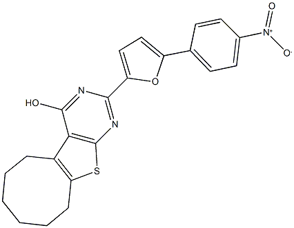 2-(5-{4-nitrophenyl}-2-furyl)-5,6,7,8,9,10-hexahydrocycloocta[4,5]thieno[2,3-d]pyrimidin-4-ol 结构式