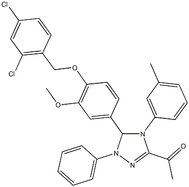 1-[5-{4-[(2,4-dichlorobenzyl)oxy]-3-methoxyphenyl}-4-(3-methylphenyl)-1-phenyl-4,5-dihydro-1H-1,2,4-triazol-3-yl]ethanone 结构式