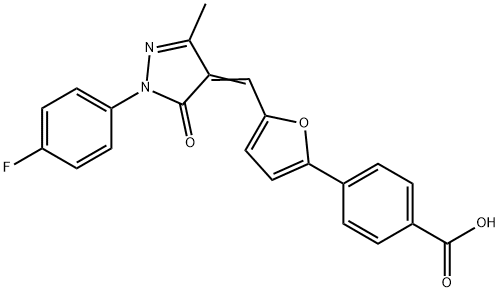 4-(5-{[1-(4-fluorophenyl)-3-methyl-5-oxo-1,5-dihydro-4H-pyrazol-4-ylidene]methyl}-2-furyl)benzoic acid 结构式