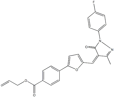 allyl 4-(5-{[1-(4-fluorophenyl)-3-methyl-5-oxo-1,5-dihydro-4H-pyrazol-4-ylidene]methyl}-2-furyl)benzoate 结构式