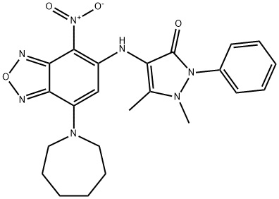 4-({7-(1-azepanyl)-4-nitro-2,1,3-benzoxadiazol-5-yl}amino)-1,5-dimethyl-2-phenyl-1,2-dihydro-3H-pyrazol-3-one 结构式