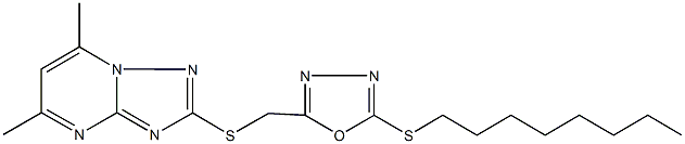5,7-dimethyl-2-({[5-(octylsulfanyl)-1,3,4-oxadiazol-2-yl]methyl}sulfanyl)[1,2,4]triazolo[1,5-a]pyrimidine 结构式