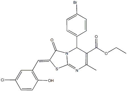 ethyl 5-(4-bromophenyl)-2-(5-chloro-2-hydroxybenzylidene)-7-methyl-3-oxo-2,3-dihydro-5H-[1,3]thiazolo[3,2-a]pyrimidine-6-carboxylate 结构式