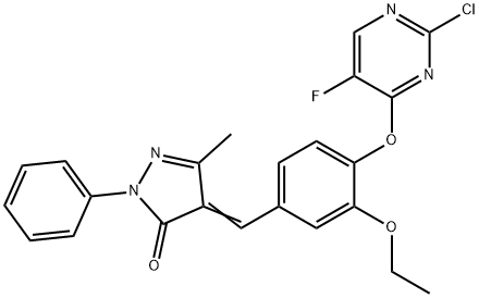 4-{4-[(2-chloro-5-fluoro-4-pyrimidinyl)oxy]-3-ethoxybenzylidene}-5-methyl-2-phenyl-2,4-dihydro-3H-pyrazol-3-one 结构式
