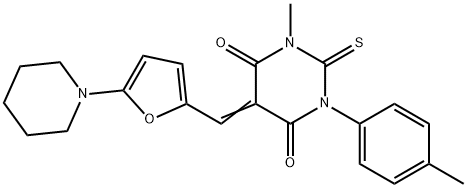 1-methyl-3-(4-methylphenyl)-5-{[5-(1-piperidinyl)-2-furyl]methylene}-2-thioxodihydro-4,6(1H,5H)-pyrimidinedione 结构式