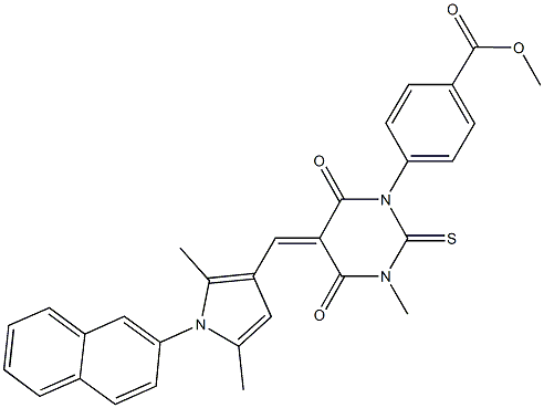 methyl 4-(5-{[2,5-dimethyl-1-(2-naphthyl)-1H-pyrrol-3-yl]methylene}-3-methyl-4,6-dioxo-2-thioxotetrahydro-1(2H)-pyrimidinyl)benzoate 结构式