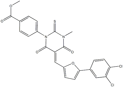 methyl 4-(5-{[5-(3,4-dichlorophenyl)-2-furyl]methylene}-3-methyl-4,6-dioxo-2-thioxotetrahydro-1(2H)-pyrimidinyl)benzoate 结构式