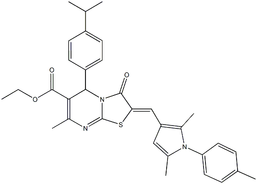 ethyl 2-{[2,5-dimethyl-1-(4-methylphenyl)-1H-pyrrol-3-yl]methylene}-5-(4-isopropylphenyl)-7-methyl-3-oxo-2,3-dihydro-5H-[1,3]thiazolo[3,2-a]pyrimidine-6-carboxylate 结构式