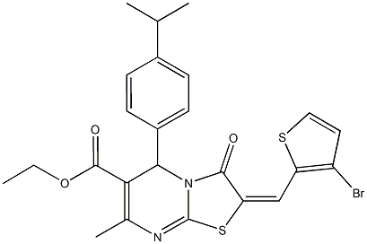 ethyl 2-[(3-bromo-2-thienyl)methylene]-5-(4-isopropylphenyl)-7-methyl-3-oxo-2,3-dihydro-5H-[1,3]thiazolo[3,2-a]pyrimidine-6-carboxylate 结构式