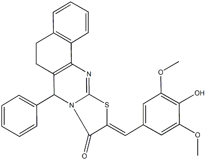 10-(4-hydroxy-3,5-dimethoxybenzylidene)-7-phenyl-5,7-dihydro-6H-benzo[h][1,3]thiazolo[2,3-b]quinazolin-9(10H)-one 结构式