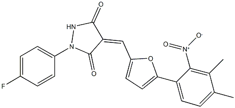 1-(4-fluorophenyl)-4-[(5-{2-nitro-3,4-dimethylphenyl}-2-furyl)methylene]-3,5-pyrazolidinedione 结构式