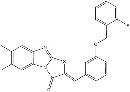2-{3-[(2-fluorobenzyl)oxy]benzylidene}-6,7-dimethyl[1,3]thiazolo[3,2-a]benzimidazol-3(2H)-one 结构式