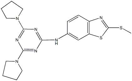 N-[4,6-di(1-pyrrolidinyl)-1,3,5-triazin-2-yl]-2-(methylsulfanyl)-1,3-benzothiazol-6-amine 结构式