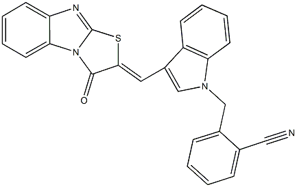 2-({3-[(3-oxo[1,3]thiazolo[3,2-a]benzimidazol-2(3H)-ylidene)methyl]-1H-indol-1-yl}methyl)benzonitrile 结构式