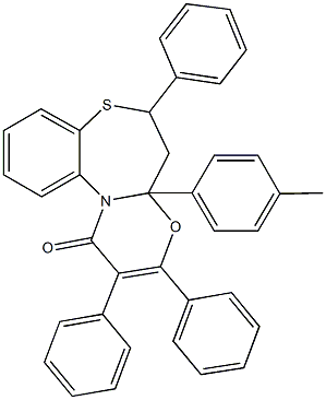 4a-(4-methylphenyl)-2,3,6-triphenyl-5,6-dihydro-1H,4aH-[1,3]oxazino[2,3-d][1,5]benzothiazepin-1-one 结构式