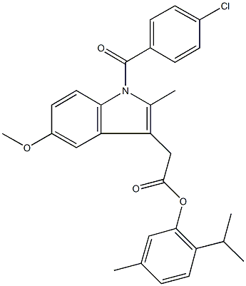 2-isopropyl-5-methylphenyl [1-(4-chlorobenzoyl)-5-methoxy-2-methyl-1H-indol-3-yl]acetate 结构式
