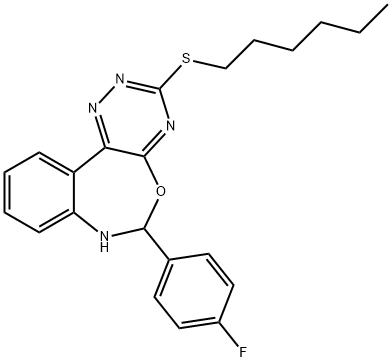 6-(4-fluorophenyl)-3-(hexylsulfanyl)-6,7-dihydro[1,2,4]triazino[5,6-d][3,1]benzoxazepine 结构式