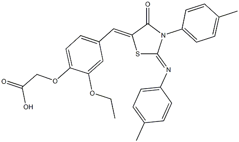 [2-ethoxy-4-({3-(4-methylphenyl)-2-[(4-methylphenyl)imino]-4-oxo-1,3-thiazolidin-5-ylidene}methyl)phenoxy]acetic acid 结构式
