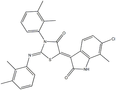 6-chloro-3-{3-(2,3-dimethylphenyl)-2-[(2,3-dimethylphenyl)imino]-4-oxo-1,3-thiazolidin-5-ylidene}-7-methyl-1,3-dihydro-2H-indol-2-one 结构式