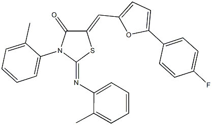 5-{[5-(4-fluorophenyl)-2-furyl]methylene}-3-(2-methylphenyl)-2-[(2-methylphenyl)imino]-1,3-thiazolidin-4-one 结构式