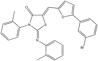 5-{[5-(3-bromophenyl)-2-furyl]methylene}-3-(2-methylphenyl)-2-[(2-methylphenyl)imino]-1,3-thiazolidin-4-one 结构式
