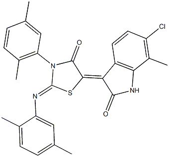 6-chloro-3-{3-(2,5-dimethylphenyl)-2-[(2,5-dimethylphenyl)imino]-4-oxo-1,3-thiazolidin-5-ylidene}-7-methyl-1,3-dihydro-2H-indol-2-one 结构式