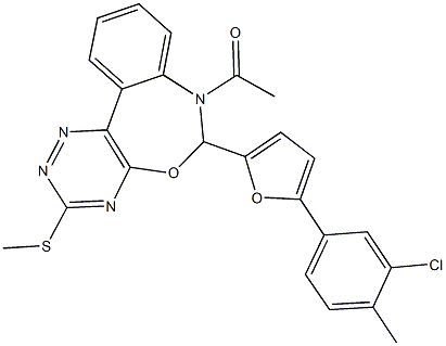 7-acetyl-6-[5-(3-chloro-4-methylphenyl)-2-furyl]-3-(methylsulfanyl)-6,7-dihydro[1,2,4]triazino[5,6-d][3,1]benzoxazepine 结构式