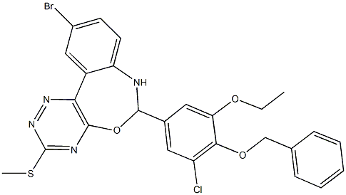 6-[4-(benzyloxy)-3-chloro-5-ethoxyphenyl]-10-bromo-3-(methylsulfanyl)-6,7-dihydro[1,2,4]triazino[5,6-d][3,1]benzoxazepine 结构式