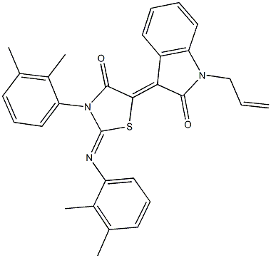 1-allyl-3-{3-(2,3-dimethylphenyl)-2-[(2,3-dimethylphenyl)imino]-4-oxo-1,3-thiazolidin-5-ylidene}-1,3-dihydro-2H-indol-2-one 结构式