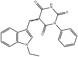 5-[(1-ethyl-1H-indol-3-yl)methylene]-1-phenyl-2-thioxodihydro-4,6(1H,5H)-pyrimidinedione 结构式