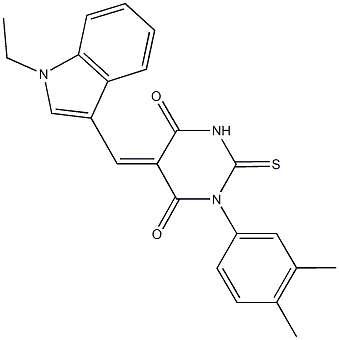 1-(3,4-dimethylphenyl)-5-[(1-ethyl-1H-indol-3-yl)methylene]-2-thioxodihydro-4,6(1H,5H)-pyrimidinedione 结构式