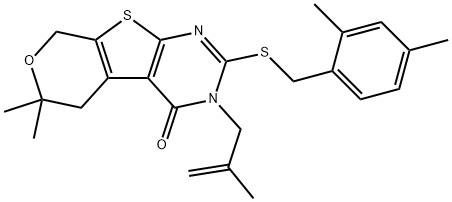 2-[(2,4-dimethylbenzyl)sulfanyl]-6,6-dimethyl-3-(2-methyl-2-propenyl)-3,5,6,8-tetrahydro-4H-pyrano[4',3':4,5]thieno[2,3-d]pyrimidin-4-one 结构式