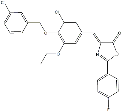 4-{3-chloro-4-[(3-chlorobenzyl)oxy]-5-ethoxybenzylidene}-2-(4-fluorophenyl)-1,3-oxazol-5(4H)-one 结构式