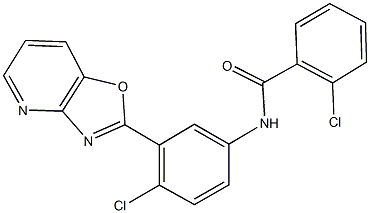 2-chloro-N-(4-chloro-3-[1,3]oxazolo[4,5-b]pyridin-2-ylphenyl)benzamide 结构式