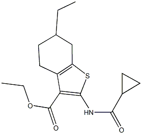 ethyl 2-[(cyclopropylcarbonyl)amino]-6-ethyl-4,5,6,7-tetrahydro-1-benzothiophene-3-carboxylate 结构式