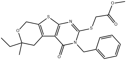 methyl [(3-benzyl-6-ethyl-6-methyl-4-oxo-3,5,6,8-tetrahydro-4H-pyrano[4',3':4,5]thieno[2,3-d]pyrimidin-2-yl)sulfanyl]acetate 结构式