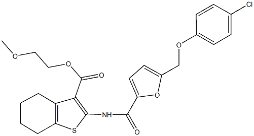 2-methoxyethyl 2-({5-[(4-chlorophenoxy)methyl]-2-furoyl}amino)-4,5,6,7-tetrahydro-1-benzothiophene-3-carboxylate 结构式